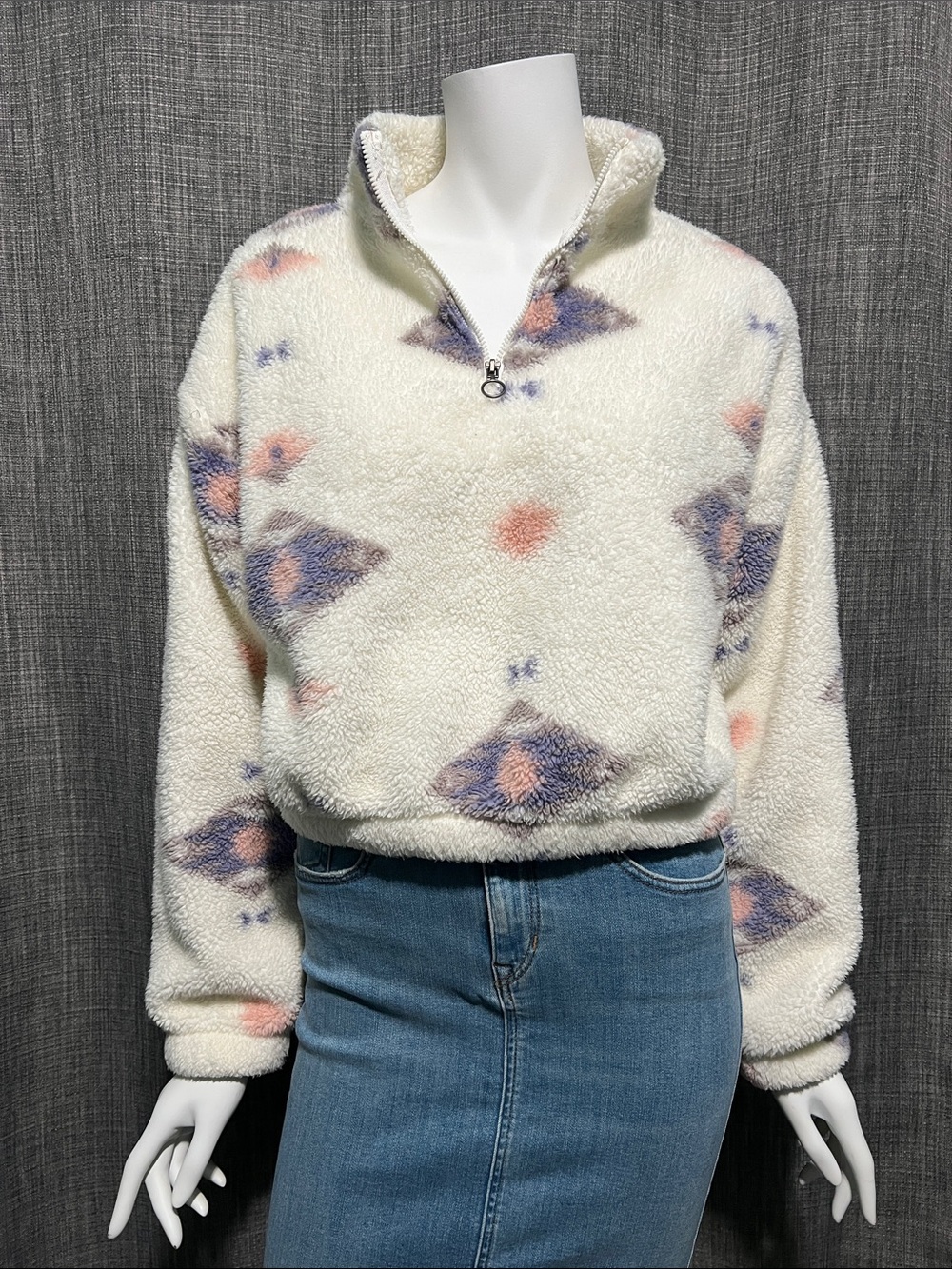 SO® Faux Sherpa Quarter-Zip Croppped Pullover Medium Juniors